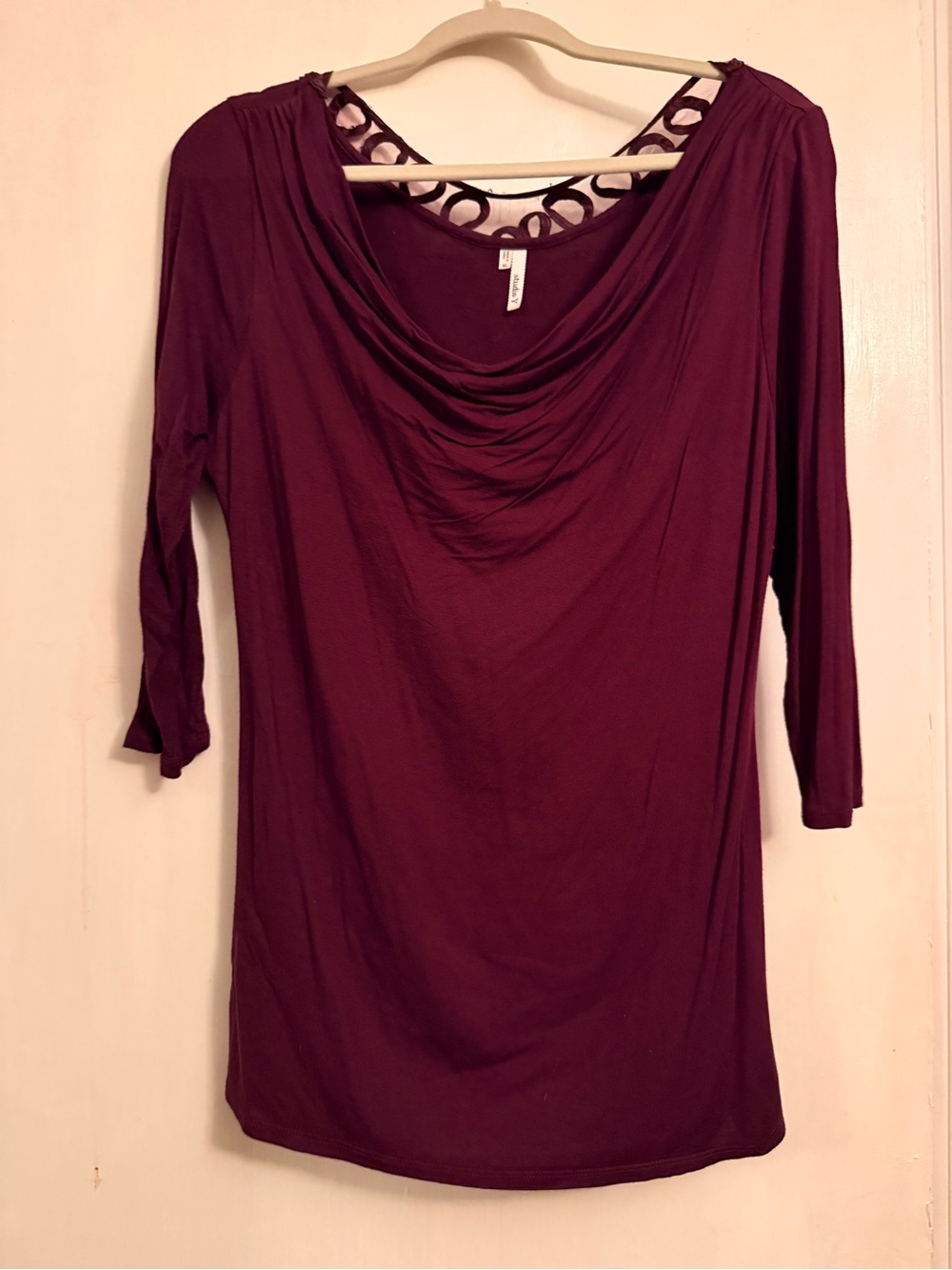 Studio Y Women's Draped Neck Long Sleeve Top - Plum